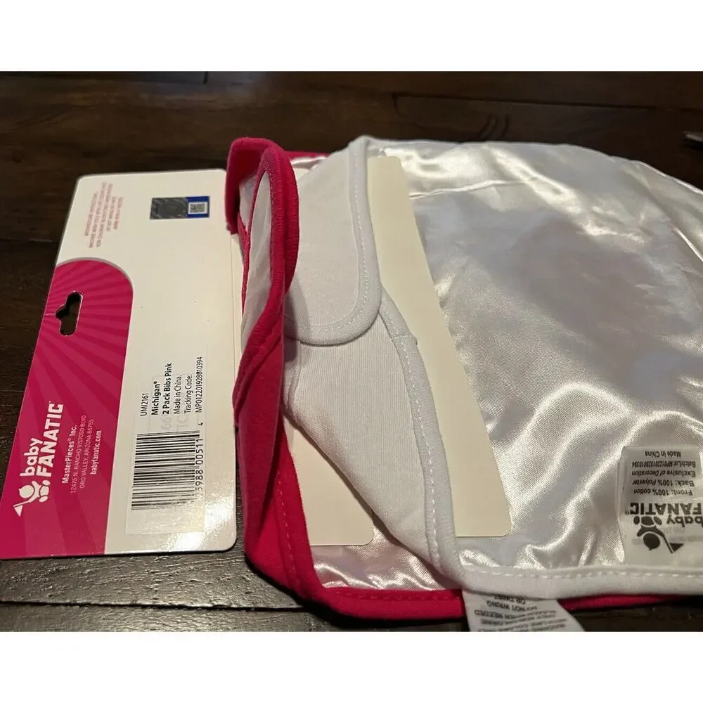 NEW Michigan Wolverines Baby Fanatics Baby Girl Bib Set Of 2 Hot Pink White